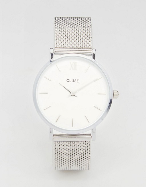 CLUSE Minuit CL30009 mesh strap watch in silver