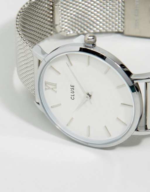 CLUSE Minuit CL30009 mesh strap watch in silver