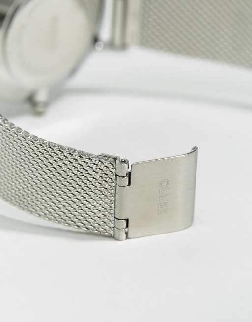 CLUSE Minuit CL30009 mesh strap watch in silver