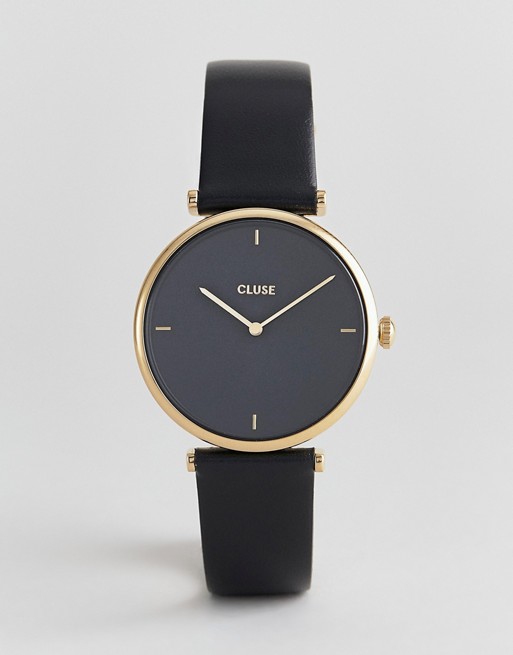 CLUSE Triomphe CL61006 leather strap watch in black