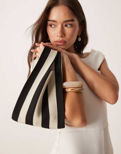 Clutch a rayas monocromáticas con asa entrelazable de ASOS DESIGN - view 1
