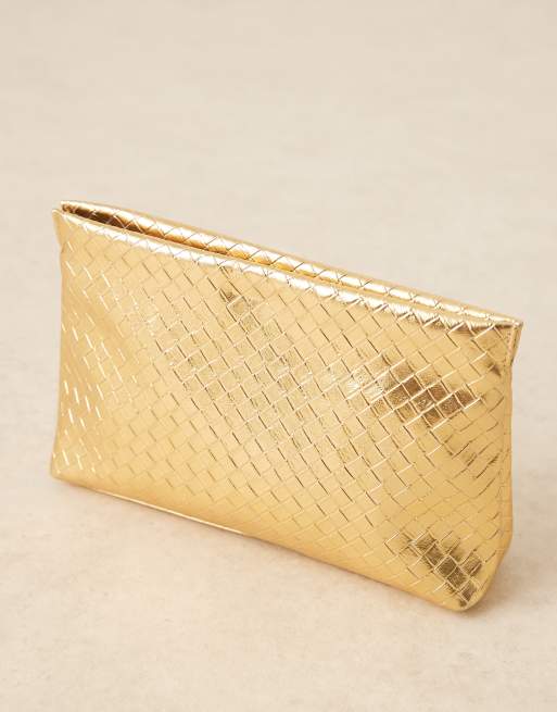 Clutch dorado con diseño entretejido y cremallera superior de ASOS DESIGN, 2 de 4