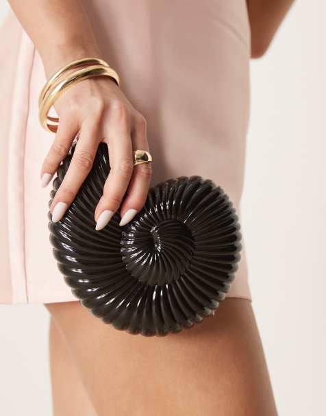 Clutch negro rígido con diseño de amonites y correa extraíble de ASOS DESIGN - view 1