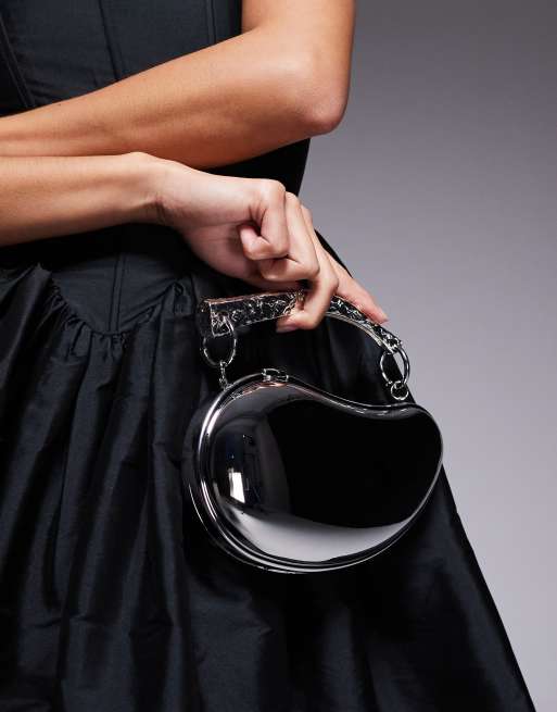 Asos Design Bolso Plateado Bandolera Clutch Plateado Con Forma