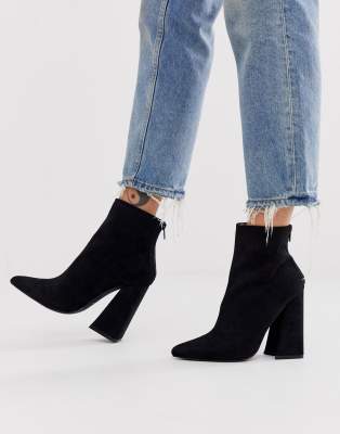 black pointed toe block heel ankle boots