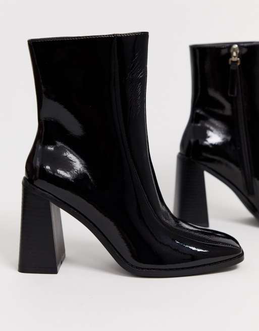 Co Wren square toe block heel ankle boots in black ASOS