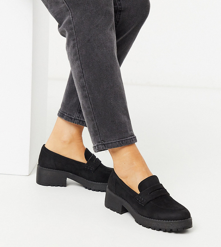 Co Wren – svarta loafers med tjock sula och bred passform