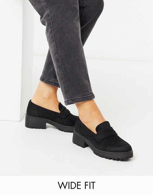 Co Wren Wide Fit chunky flat loafers in black