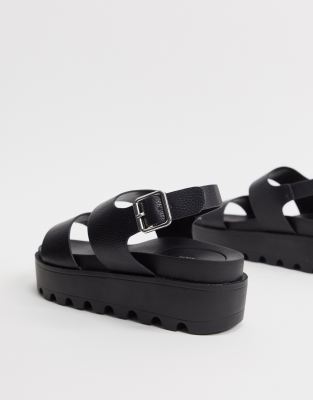 black sole sandals