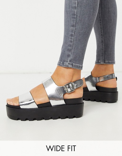 Co Wren Wide Fit chunky sole sandals in silver