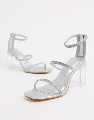 silver block heel sandals wide fit