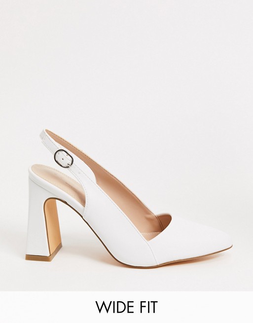 Co Wren Wide fit mid heeled slingback shoes in white