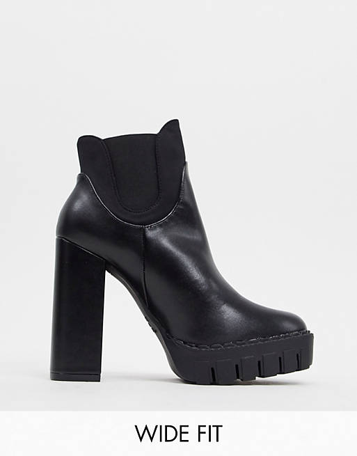 Co Wren wide fit platform heeled boot in black | ASOS