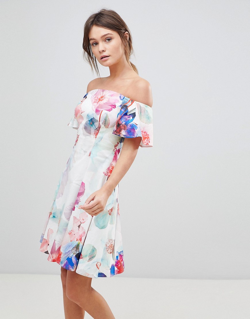Coast Azure Bardot Floral Print Dress-Multi