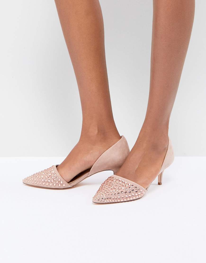 Beaded Kitten Heel Shoes-Pink