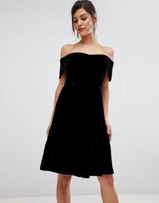 black velvet bardot dress