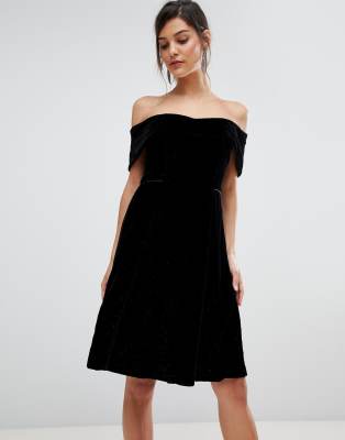 asos black bardot dress