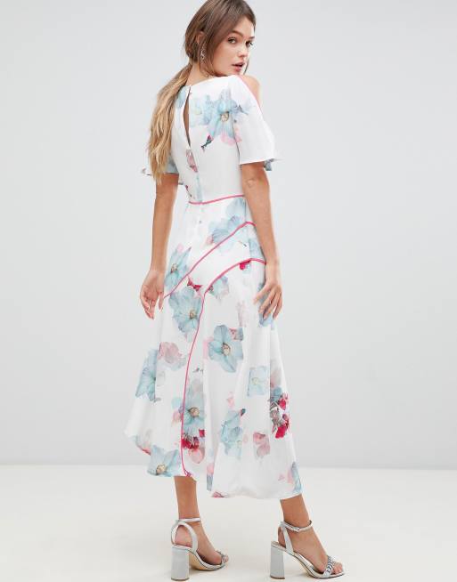 Coast La Hune Jurk met bloemen en asymmetrische zoom ASOS