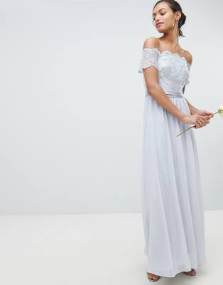 Madelene Embroidered Maxi Dress-Silver