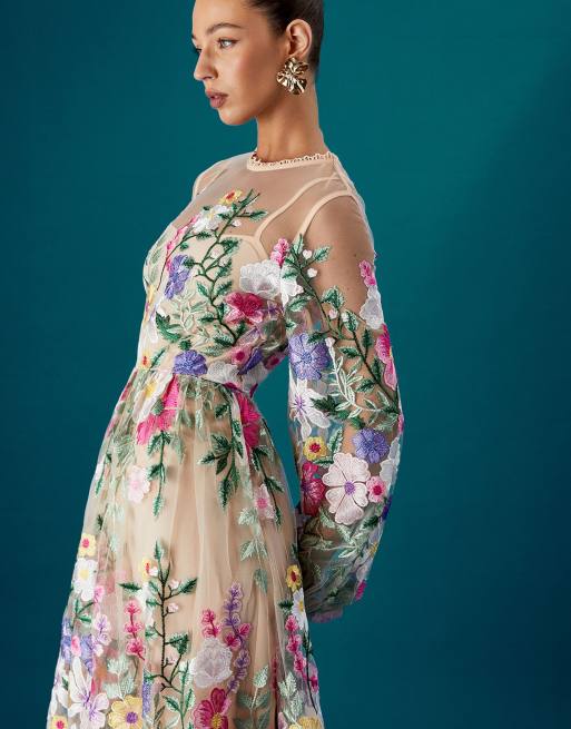 Coast Muse long sleeve embroidered maxi dress in Multi, 4 of 5