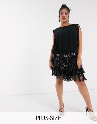 plus size sequin tassel dress