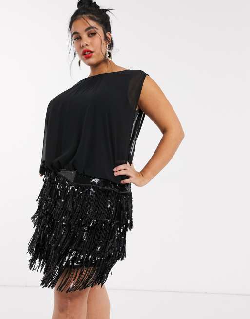 Plus size sequin outlet tassel skirt