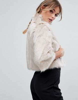 short white faux fur jacket