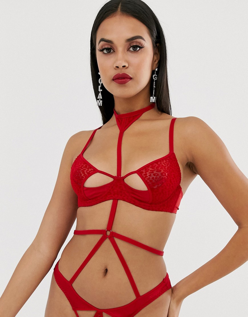 Coco De Mer - X Playboy - Reggiseno in velluto rosso leopardato con cut-out