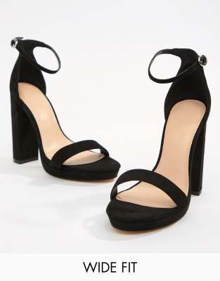 Coco Wren Wide Fit Platform Heeled Sandals-Black