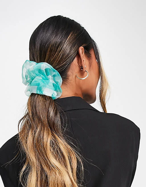 Mujer Accesorios para el pelo | Coletero a cuadros verdes abullonado extragrande de tejido transparente de Topshop - OV81710