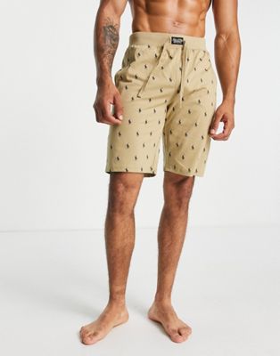 Polo Ralph Lauren x ASOS exclusive collab lounge shorts in tan with all over print logo - ASOS Price Checker