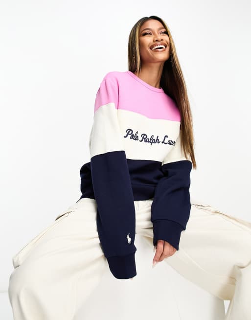 Collaborazione esclusiva Polo Ralph Lauren x ASOS - Felpa color crema e rosa con pannello con logo sul petto