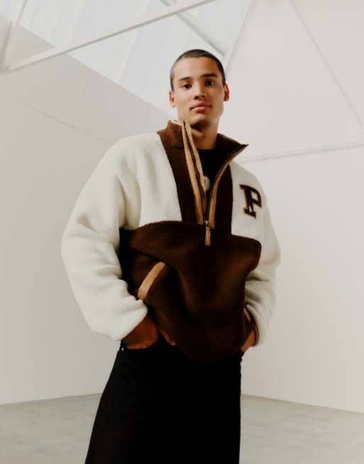 Collaborazione esclusiva Polo Ralph Lauren x ASOS - Pile color crema e marrone con zip corta e logo
