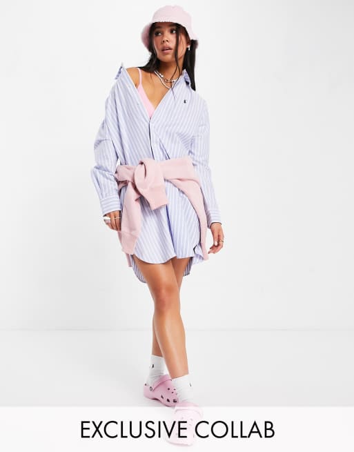 Collaborazione esclusiva Polo Ralph Lauren x ASOS - Vestito camicia oversize azzurro a righe in coordinato