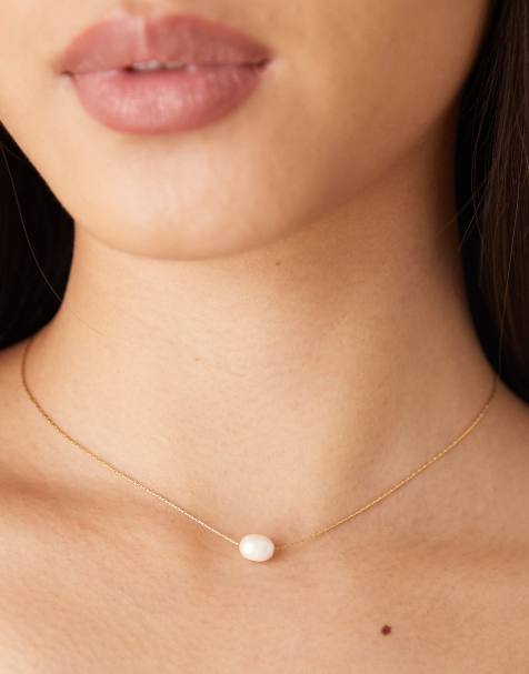 Collar chapado en oro de 18 quilates con colgante de perla de Lost Souls - view 1