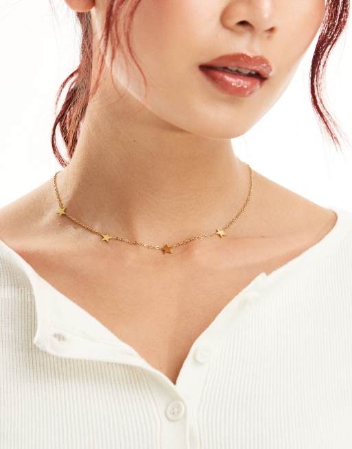 Collar con charms de estrellas de acero inoxidable chapado en oro de 18 quilates de Lost Souls