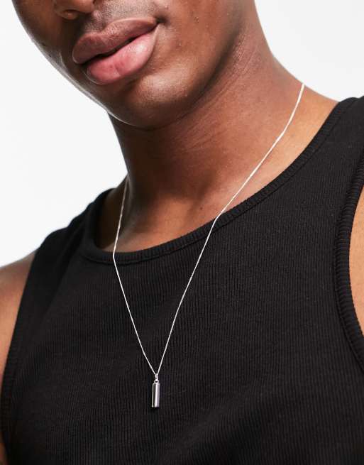 Collar con colgante de barra tridimensional de plata de ley de ASOS DESIGN