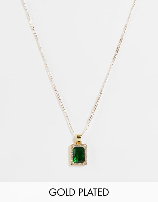 Collar con colgante de cristal verde chapado en oro de 18 quilates de Image Gang