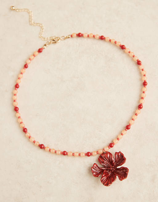 Collar con colgante de flor y cuentas semipreciosas de ASOS DESIGN, 2 de 3