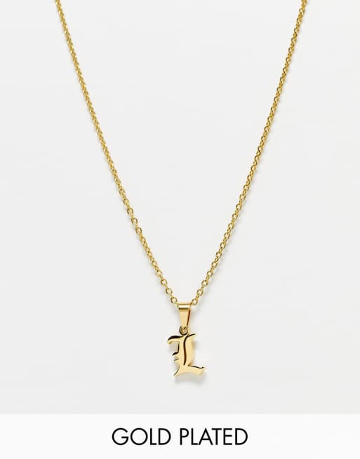 Collar con colgante de letra L con tipografía gótica de acero inoxidable chapado en oro de Bohomoon