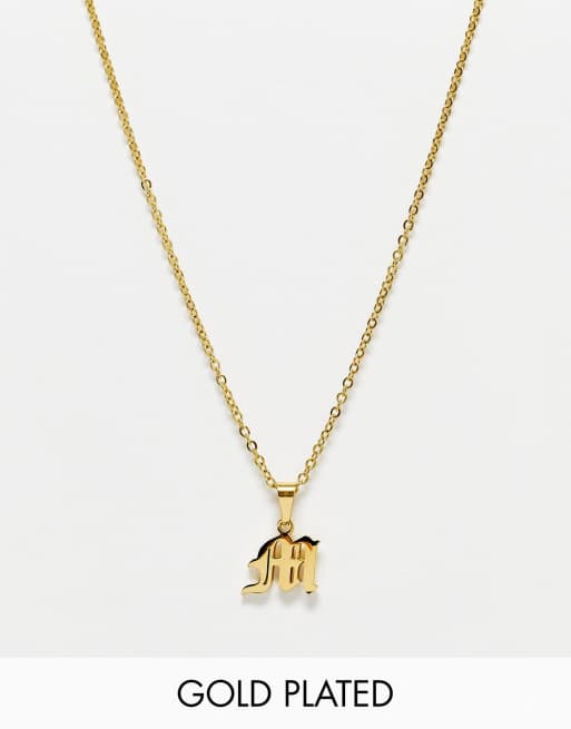Collar con colgante de letra M con tipografía gótica de acero inoxidable chapado en oro de Bohomoon