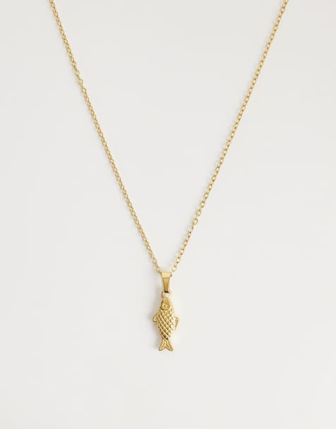 Collar con colgante de pez de acero inoxidable chapado en oro de 18 quilates de Lost Souls - view 1