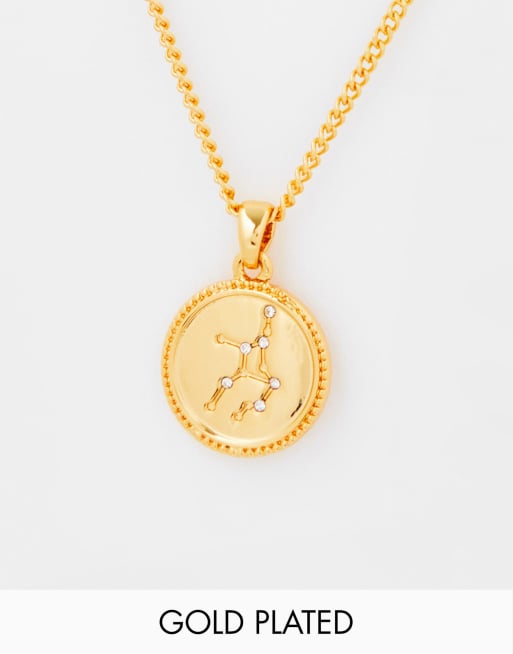 Collar con colgante de signo zodiacal Virgo por las dos caras chapado en oro de 14 quilates de ASOS DESIGN
