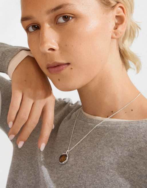 Collar con piedra de ágata chapado en plata Sense de Pilgrim