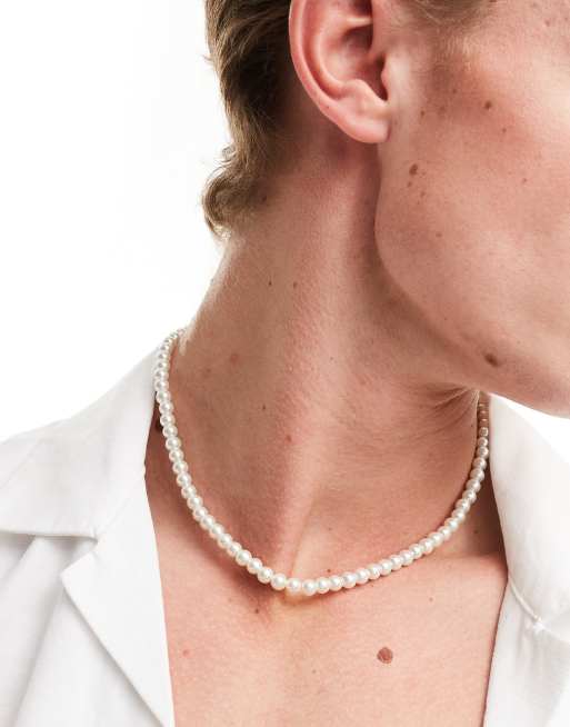Collar corto blanco de perlas sintéticas de 6 mm de vidrio de ASOS DESIGN, 3 de 4