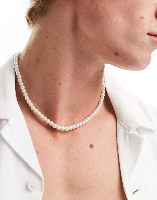 Collar corto blanco de perlas sintéticas de cristal de 6 mm de ASOS DESIGN 