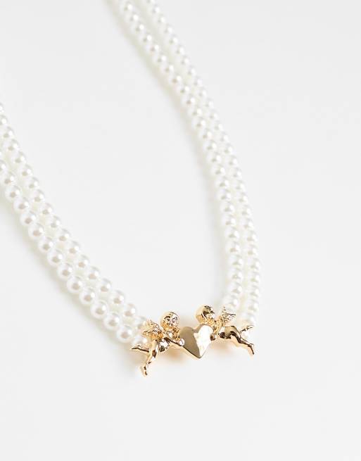 Collar corto con diseño de corazón y querubines de perlas sintéticas de ASOS DESIGN, 2 de 4