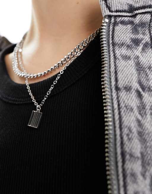 Collar de 2 hileras plateado con charm cuadrado de Pieces, 4 de 4