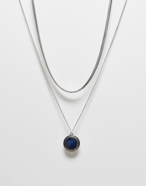 Collar de 2 hileras plateado unisex con piedra azul de Reclaimed Vintage
