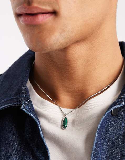 Collar de acero inoxidable con malaquita natural de Lost Souls - view 1